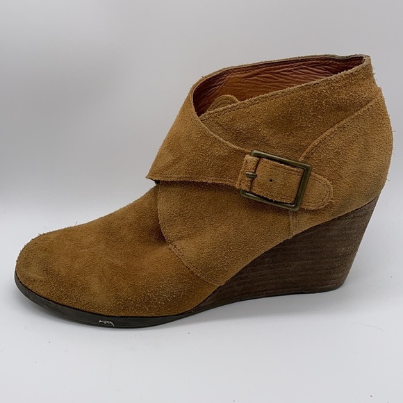LUCKY Brand Sumarah Brown Suede Wedge Shoes Booties Size 9.5 - Picture 7 of 10